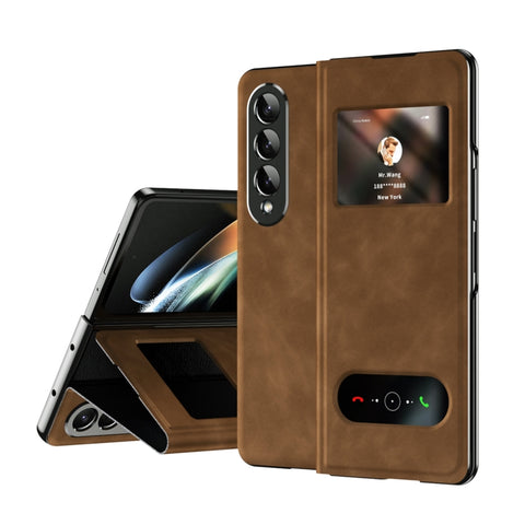 Mature Window View Flip Leather Phone Case, For Samsung Galaxy Z Fold4, For Samsung Galaxy Z Fold3 5G, For Samsung Galaxy Z Fold2 5G