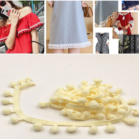 20 Yards Pompom Lace Ribbon Fur Ball Trim For Craft DIY Curtain Home Decorative Clothes Sewing Accessories, 1CM