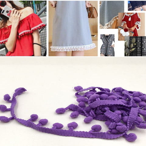 20 Yards Pompom Lace Ribbon Fur Ball Trim For Craft DIY Curtain Home Decorative Clothes Sewing Accessories, 1CM