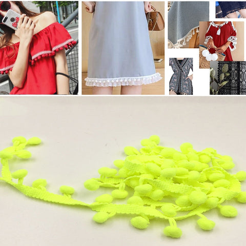 20 Yards Pompom Lace Ribbon Fur Ball Trim For Craft DIY Curtain Home Decorative Clothes Sewing Accessories, 1CM