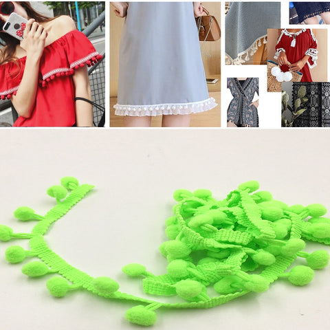 20 Yards Pompom Lace Ribbon Fur Ball Trim For Craft DIY Curtain Home Decorative Clothes Sewing Accessories, 1CM