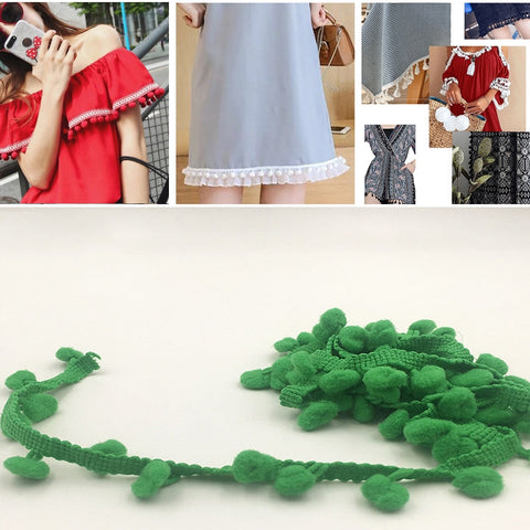 20 Yards Pompom Lace Ribbon Fur Ball Trim For Craft DIY Curtain Home Decorative Clothes Sewing Accessories, 1CM