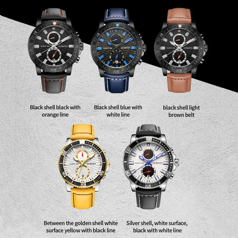 Ochstin 6045A Multifunctional Quartz Luminous Genuine Leather Men Watch