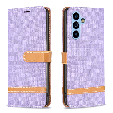 Color Block Denim Texture Leather Phone Case, For Samsung Galaxy A54 5G