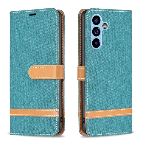 Color Block Denim Texture Leather Phone Case, For Samsung Galaxy A54 5G