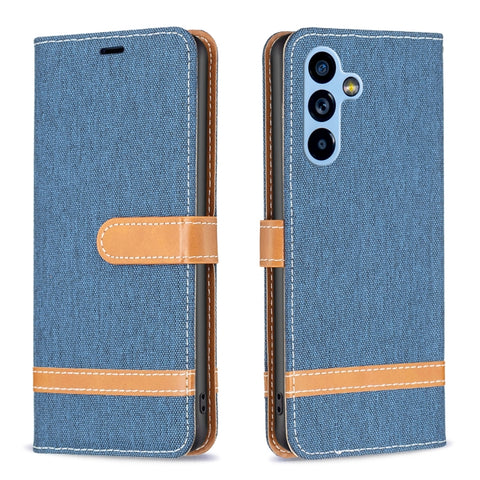 Color Block Denim Texture Leather Phone Case, For Samsung Galaxy A54 5G