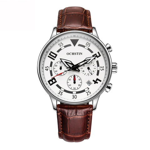 Multifunctional Quartz Men Leather Watch, Ochstin 6050B