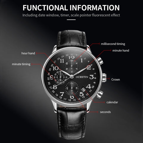 Multifunctional Quartz Men Leather Watch, Ochstin 6050C