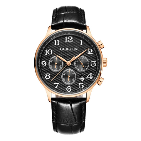 Multifunctional Quartz Men Leather Watch, Ochstin 6050E