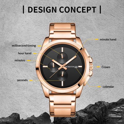 Pilot Series Multifunctional Quartz Steel Band Men Watch, OCHSTIN 6059C