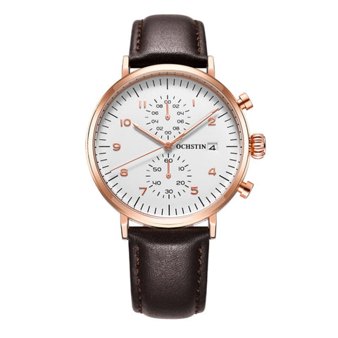 Multifunctional Quartz Waterproof Men Leather Watch, OCHSTIN 6076C