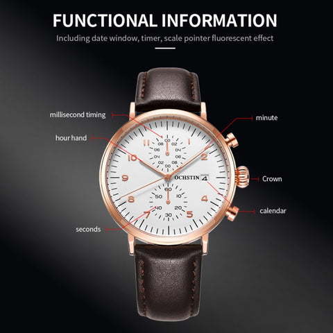 Multifunctional Quartz Waterproof Men Leather Watch, OCHSTIN 6076C