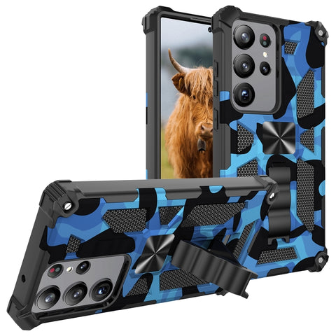 Camouflage Armor Kickstand TPU + PC Magnetic Phone Case, For Samsung Galaxy S23 Ultra 5G