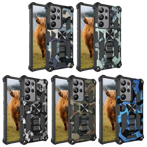Camouflage Armor Kickstand TPU + PC Magnetic Phone Case, For Samsung Galaxy S23 Ultra 5G