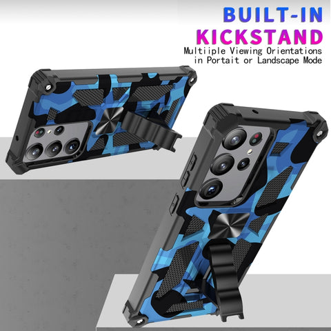 Camouflage Armor Kickstand TPU + PC Magnetic Phone Case, For Samsung Galaxy S23 Ultra 5G