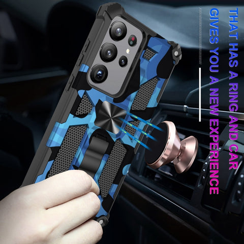 Camouflage Armor Kickstand TPU + PC Magnetic Phone Case, For Samsung Galaxy S23 Ultra 5G