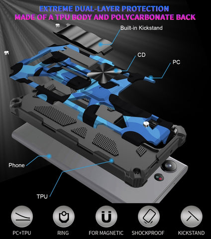 Camouflage Armor Kickstand TPU + PC Magnetic Phone Case, For Samsung Galaxy S23 Ultra 5G