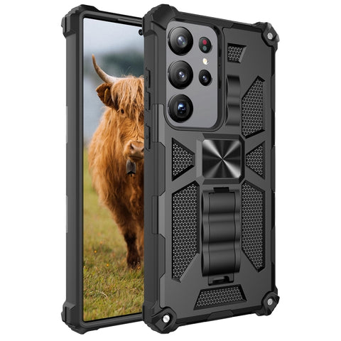 Shockproof TPU + PC Magnetic Phone Case with Holder, For Samsung Galaxy S23 Ultra 5G