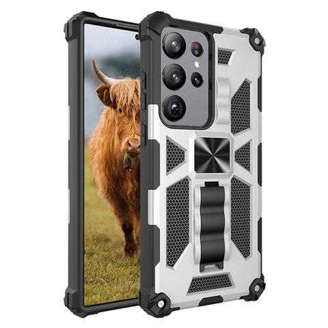 Shockproof TPU + PC Magnetic Phone Case with Holder, For Samsung Galaxy S23 Ultra 5G