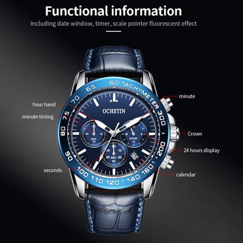 Multifunctional Quartz Waterproof Men Leather Watch, OCHSTIN 6117C