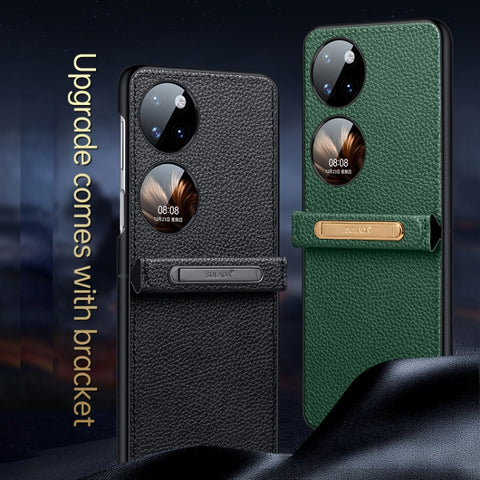 SULADA Invisible Bracket Leather Back Cover Phone Case, For Huawei P50 Pocket, For Samsung Galaxy Z Flip4, For Samsung Galaxy Z Flip3 5G