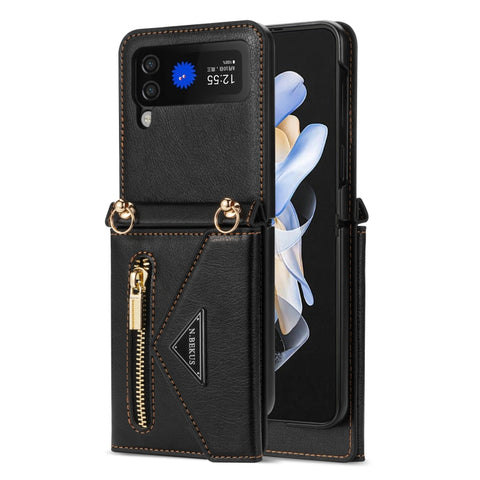 N.BEKUS Side Zipper Folding Phone Leather Case, For Samsung Galaxy Z Flip3 5G, For Samsung Galaxy Z Flip4