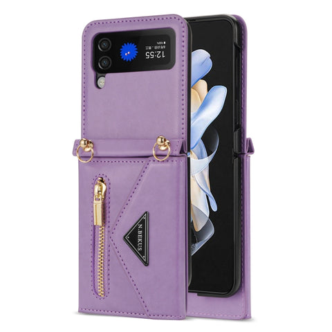 N.BEKUS Side Zipper Folding Phone Leather Case, For Samsung Galaxy Z Flip3 5G, For Samsung Galaxy Z Flip4