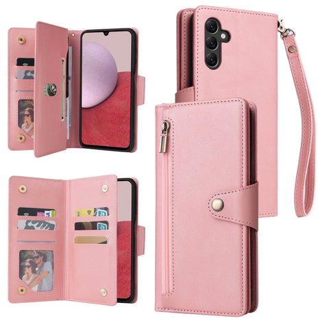 Rivet Buckle 9 Cards Three Fold Leather Phone Case, For Samsung Galaxy A22e 5G, For Samsung Galaxy A14 5G, For OnePlus N300