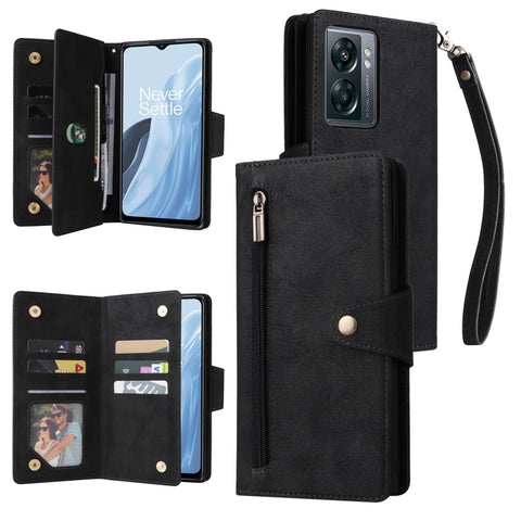 Rivet Buckle 9 Cards Three Fold Leather Phone Case, For Samsung Galaxy A22e 5G, For Samsung Galaxy A14 5G, For OnePlus N300