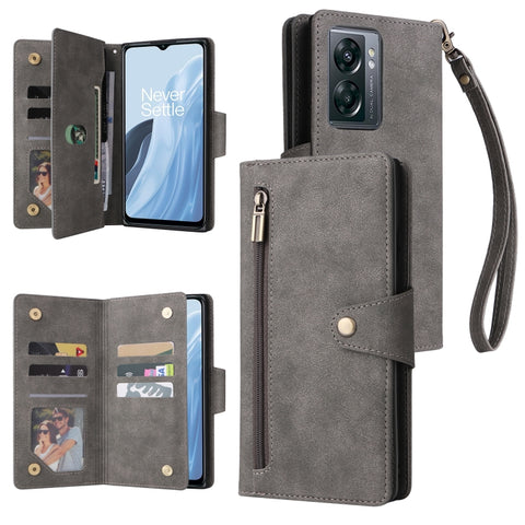 Rivet Buckle 9 Cards Three Fold Leather Phone Case, For Samsung Galaxy A22e 5G, For Samsung Galaxy A14 5G, For OnePlus N300