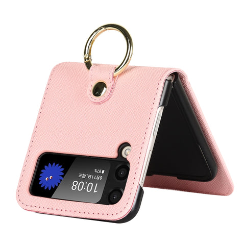 Cross Texture Lanyard Ring Phone Case, For Samsung Galaxy Z Flip4 5G