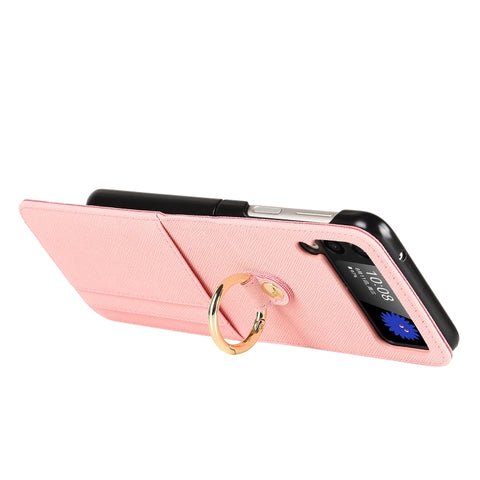 Cross Texture Lanyard Ring Phone Case, For Samsung Galaxy Z Flip4 5G