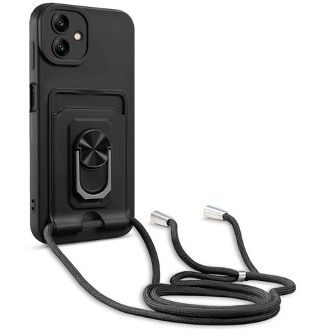 Ring Kickstand Card Wallet TPU Phone Case with Lanyard, For Samsung Galaxy A04 / M13 5G, For Xiaomi Redmi A1+