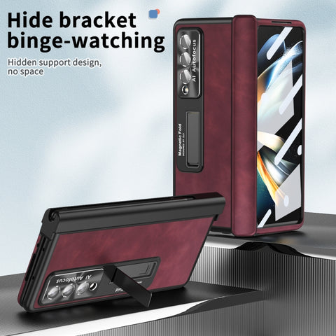Napa Pattern All-inclusive Magnetic Phone Case, For Samsung Galaxy Z Fold4