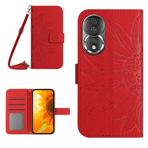 HT04 Skin Feel Sun Flower Embossed Flip Leather Phone Case with Lanyard, For Honor 80, For Honor 80 Pro, For Honor 80 SE, For Motorola Moto G Play 2023