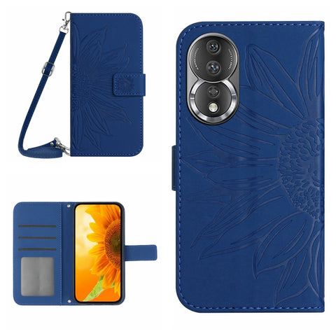 HT04 Skin Feel Sun Flower Embossed Flip Leather Phone Case with Lanyard, For Honor 80, For Honor 80 Pro, For Honor 80 SE, For Motorola Moto G Play 2023