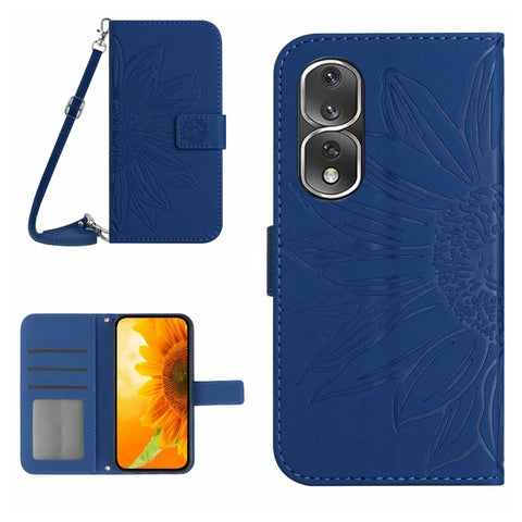 HT04 Skin Feel Sun Flower Embossed Flip Leather Phone Case with Lanyard, For Honor 80, For Honor 80 Pro, For Honor 80 SE, For Motorola Moto G Play 2023