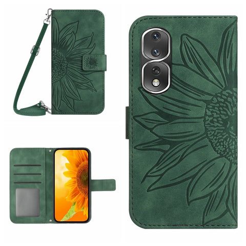 HT04 Skin Feel Sun Flower Embossed Flip Leather Phone Case with Lanyard, For Honor 80, For Honor 80 Pro, For Honor 80 SE, For Motorola Moto G Play 2023
