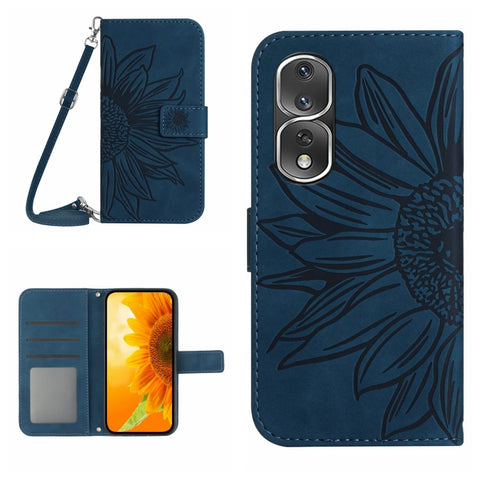 HT04 Skin Feel Sun Flower Embossed Flip Leather Phone Case with Lanyard, For Honor 80, For Honor 80 Pro, For Honor 80 SE, For Motorola Moto G Play 2023