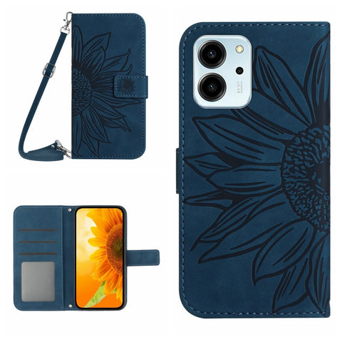 HT04 Skin Feel Sun Flower Embossed Flip Leather Phone Case with Lanyard, For Honor 80, For Honor 80 Pro, For Honor 80 SE, For Motorola Moto G Play 2023