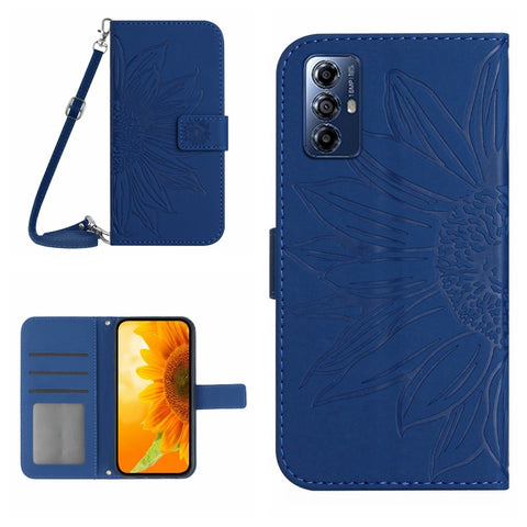 HT04 Skin Feel Sun Flower Embossed Flip Leather Phone Case with Lanyard, For Honor 80, For Honor 80 Pro, For Honor 80 SE, For Motorola Moto G Play 2023