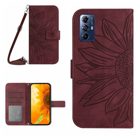 HT04 Skin Feel Sun Flower Embossed Flip Leather Phone Case with Lanyard, For Honor 80, For Honor 80 Pro, For Honor 80 SE, For Motorola Moto G Play 2023