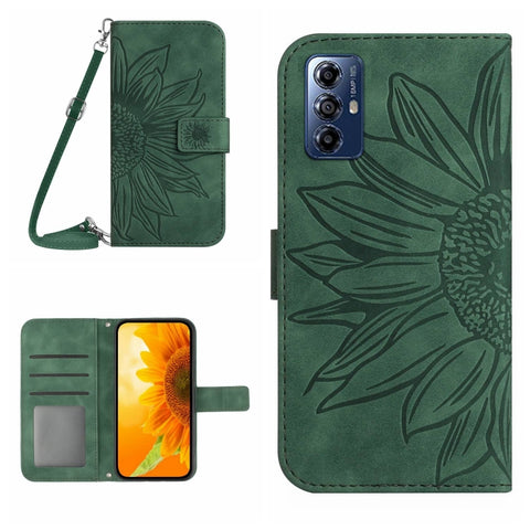 HT04 Skin Feel Sun Flower Embossed Flip Leather Phone Case with Lanyard, For Honor 80, For Honor 80 Pro, For Honor 80 SE, For Motorola Moto G Play 2023