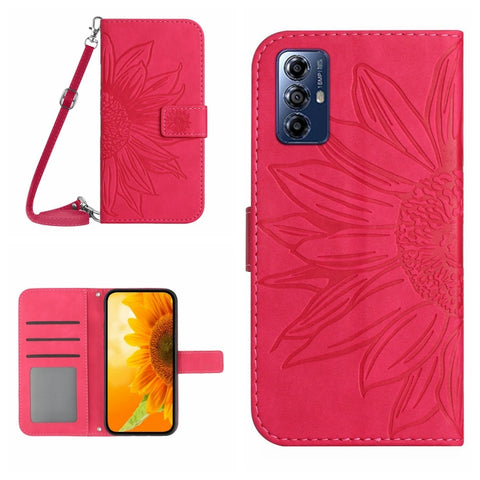 HT04 Skin Feel Sun Flower Embossed Flip Leather Phone Case with Lanyard, For Honor 80, For Honor 80 Pro, For Honor 80 SE, For Motorola Moto G Play 2023