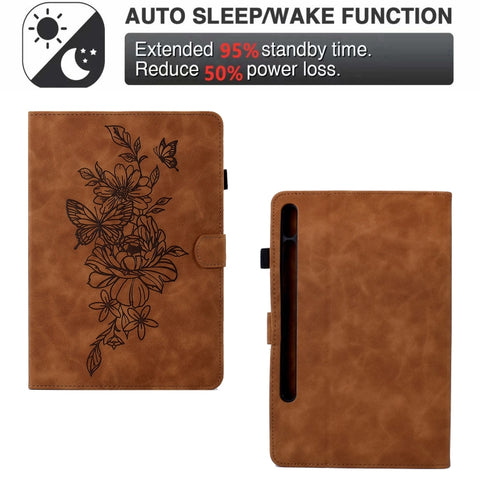 Peony Butterfly Embossed Leather Smart Tablet Case, For Samsung Galaxy Tab S7 / S8, For Samsung Galaxy Tab A8 10.5 2021 X205, For Samsung Galaxy Tab S6 Lite P610, For Samsung Galaxy Tab A7 10.4 2020 T500, For Samsung Galaxy Tab A 10.1 2016 T580        ...