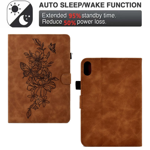 Peony Butterfly Embossed Leather Smart Tablet Case, For Lenovo Tab P11