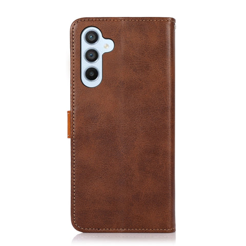 KHAZNEH Dual-color Cowhide Texture Leather Phone Case, For Samsung Galaxy A24 4G