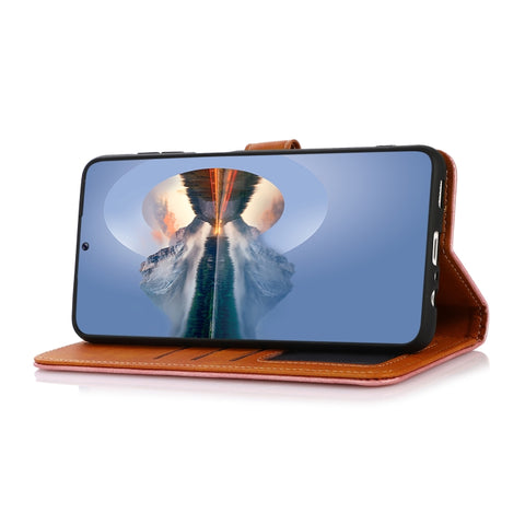KHAZNEH Dual-color Cowhide Texture Leather Phone Case, For Samsung Galaxy A24 4G