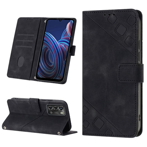 Skin-feel Embossed Leather Phone Case, For ZTE Blade A52, For ZTE Blade A72