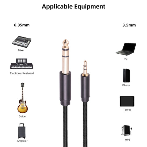 3662BK 3.5mm Male to 6.35mm Male Stereo Audio Cable, 1m, 2m, 3m